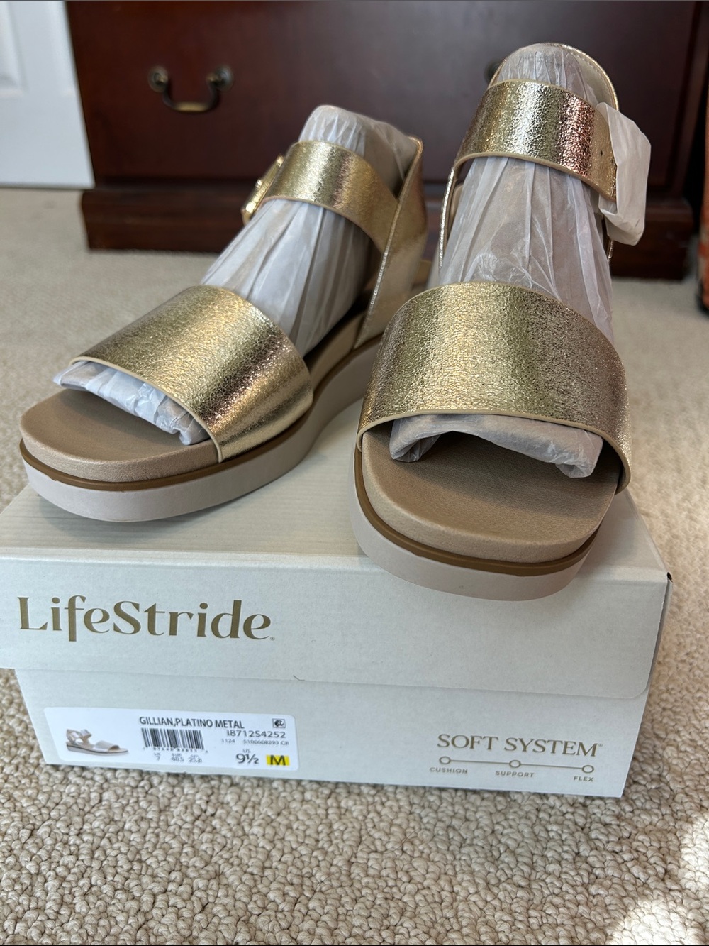 Life Stride Metallic Gold Platform Sandals